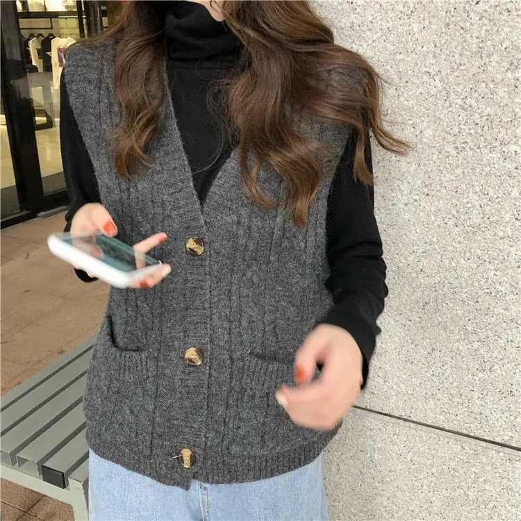 Women's Blue Wool Sleeveless Vest Large Winter Wear — feature 23
