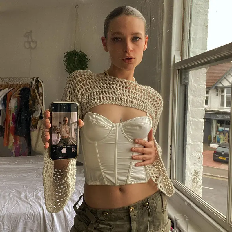 European American Wool Crochet Bell Sleeve Top - Image 3