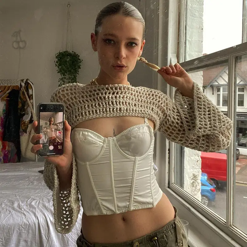 European American Wool Crochet Bell Sleeve Top - Image 4