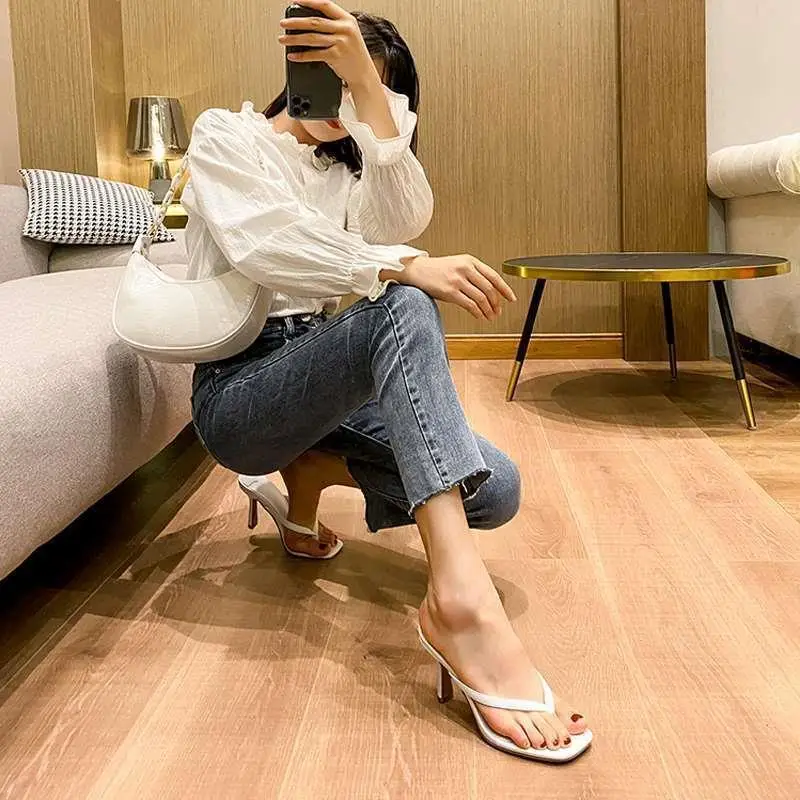 2022 Black Square Toe High Heel Sandals