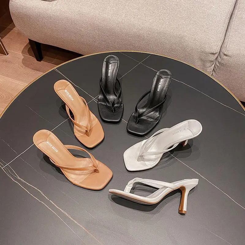 2022 Black Square Toe High Heel Sandals