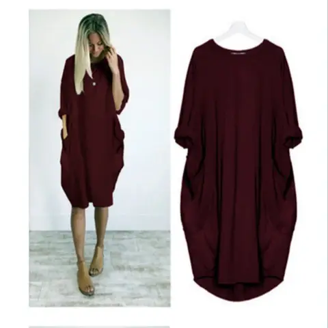 Women's Brown Round Neck Plus Size Skirt Dress - Image 6
