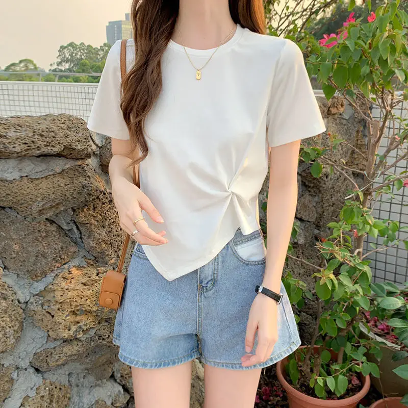 Women Blue Tie-Flared T-Shirt Shorts Set Summer 2025 - Image 7