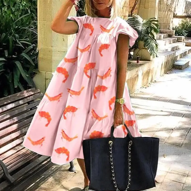 Women Summer Tie Dye Dress Blue White Large Size - Image 13