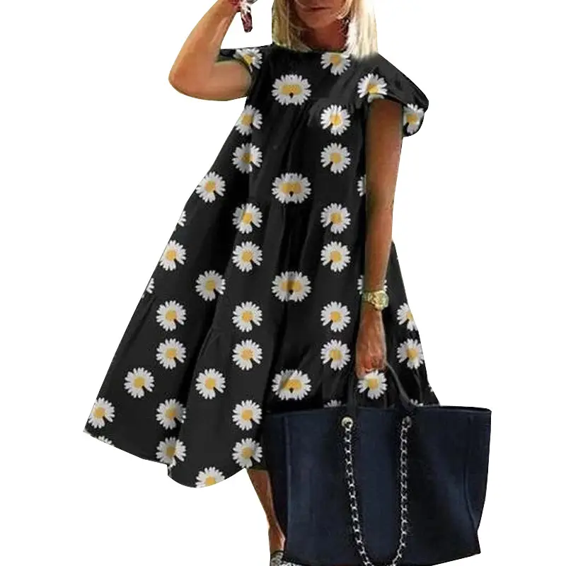 Women Summer Tie Dye Dress Blue White Large Size - Image 17