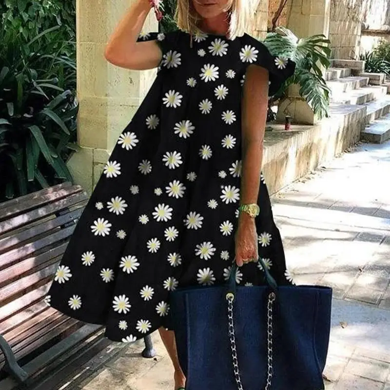 Women Summer Tie Dye Dress Blue White Large Size - Image 2
