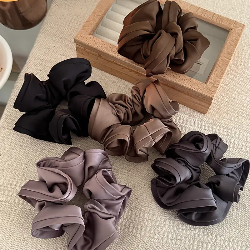 Elegant Ruched Hair Ties for Women Brown Black — feature 1
