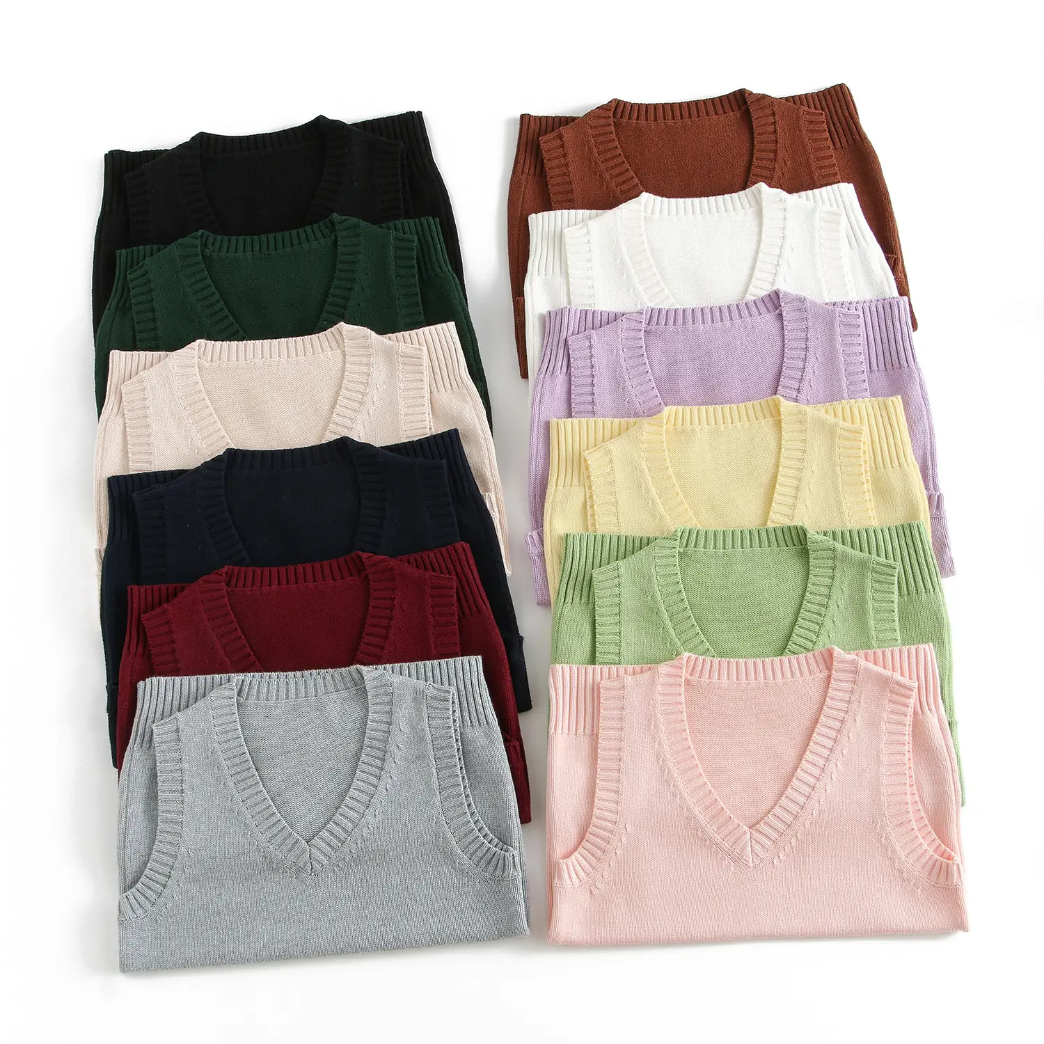 Maroon Knitted Sleeveless V-Neck Vest - Image 23