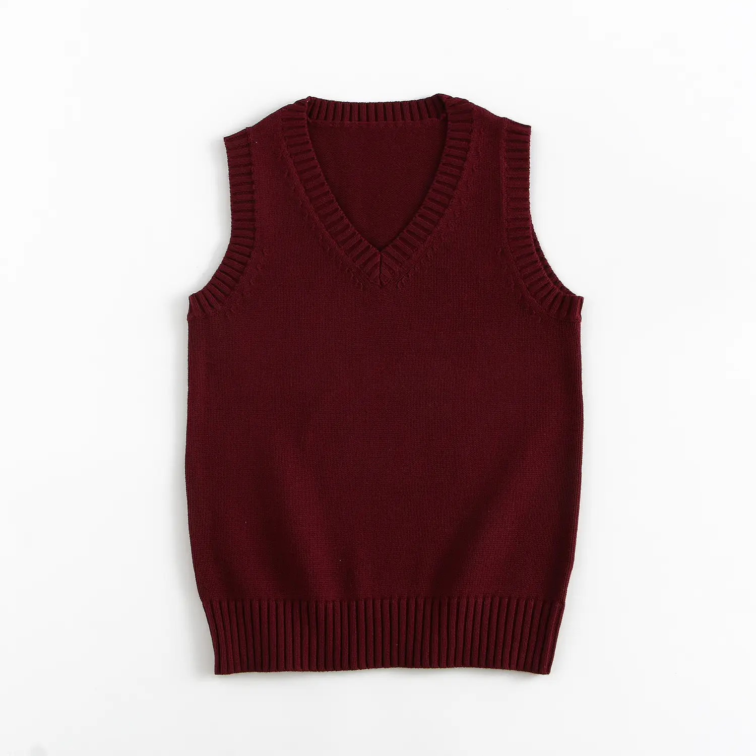 Maroon Knitted Sleeveless V-Neck Vest - Image 11