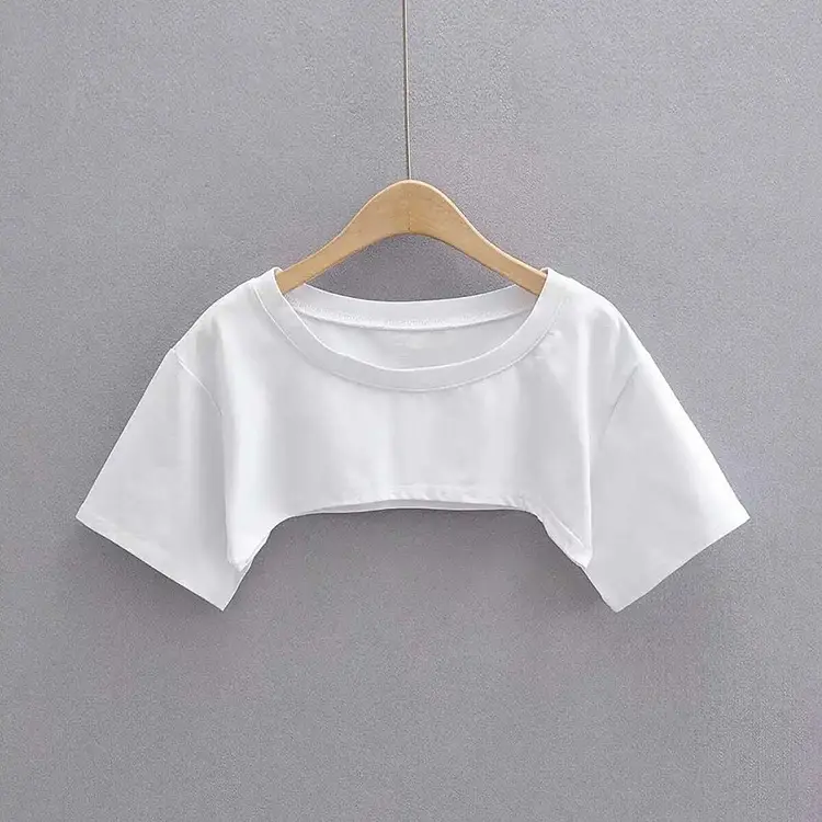 Women White Short Sleeve T-Shirt Round Neck - Image 2
