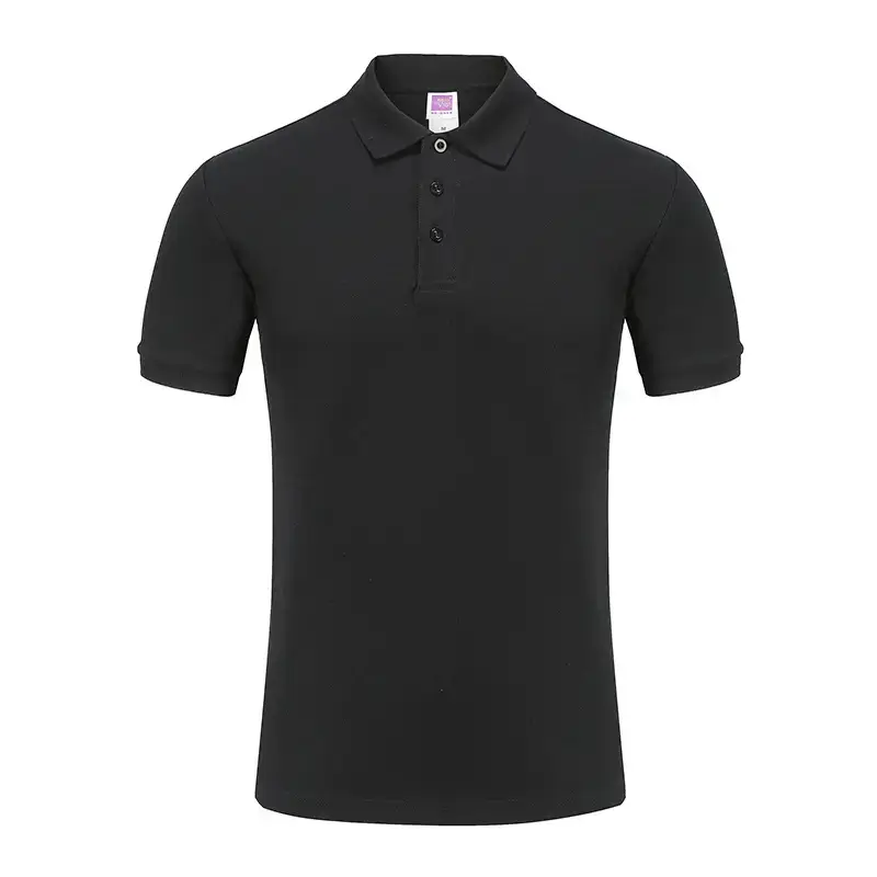 Black Cotton Polo Shirt for Men Short Sleeve - Image 2