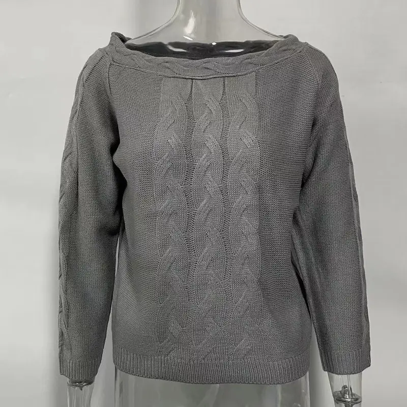 Off-Shoulder Knitted Pullover Sweater Women White - Image 3