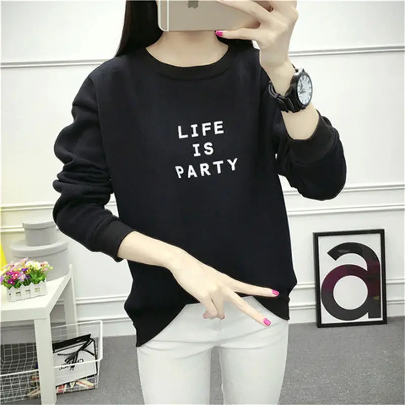 Women Fleece Printed Long Sleeve T-Shirt Navy Blue Party Wear