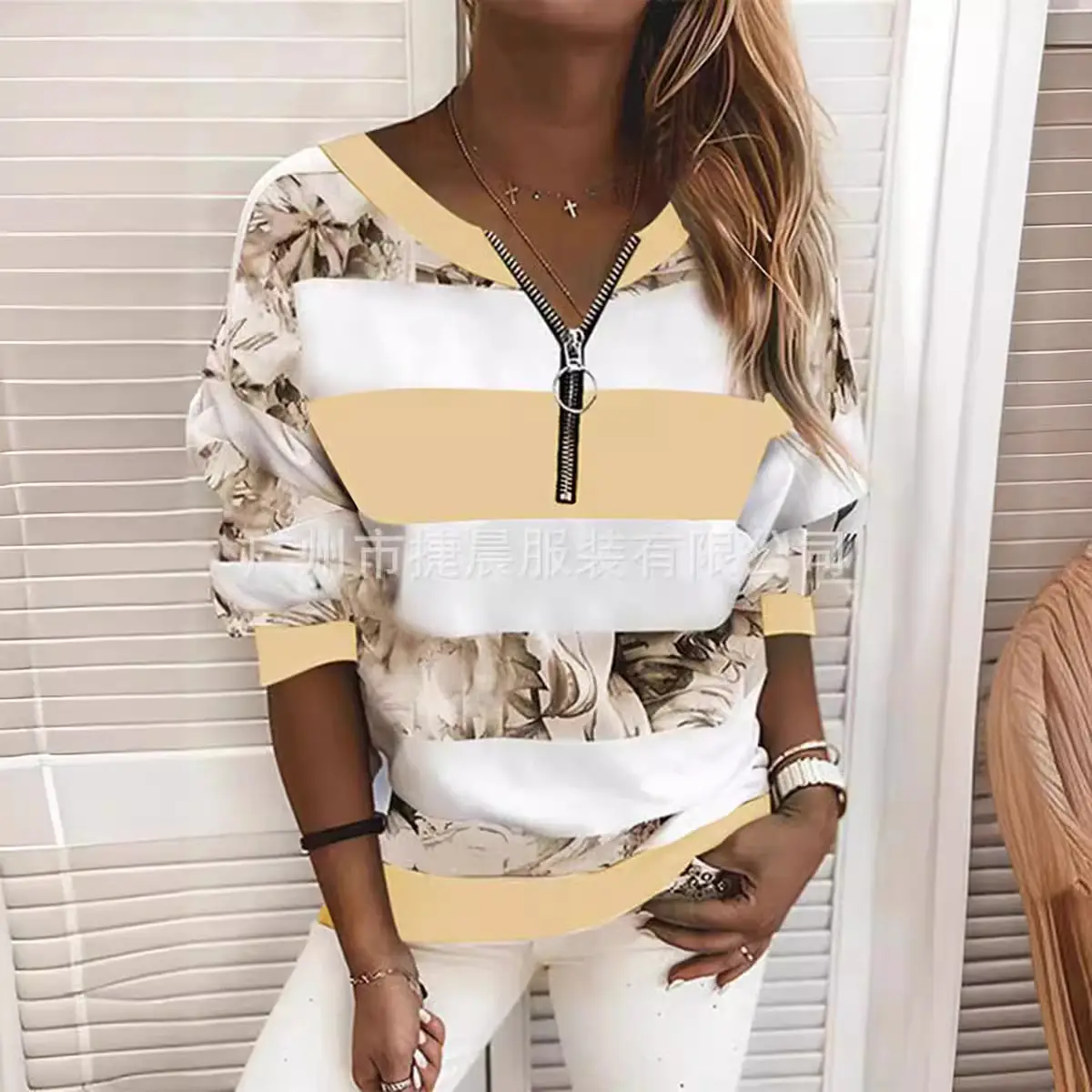 2022 V-Neck Zipper Sweater Women Loose Casual Wear - Image 5