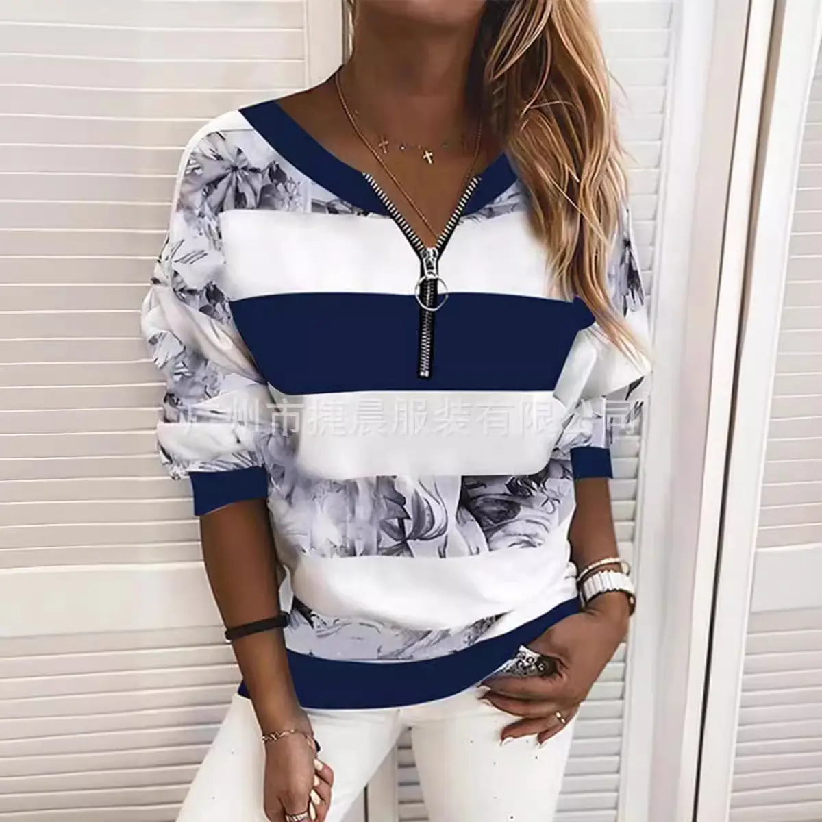 2022 V-Neck Zipper Sweater Women Loose Casual Wear - Image 6