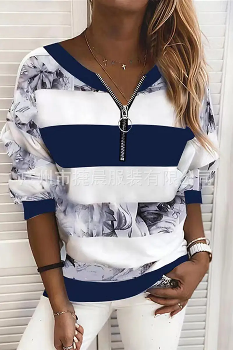 2022 V-Neck Zipper Sweater Women Loose Casual Wear - Image 2