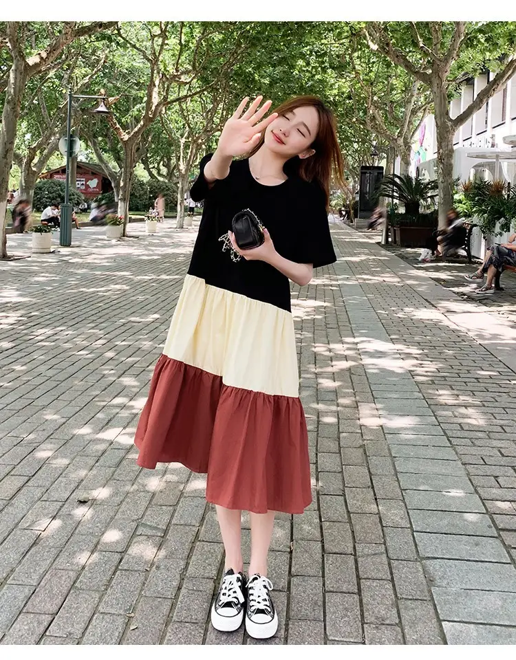 Women's Multi Layer Bell Skirt Set Black Beige Green — feature 14