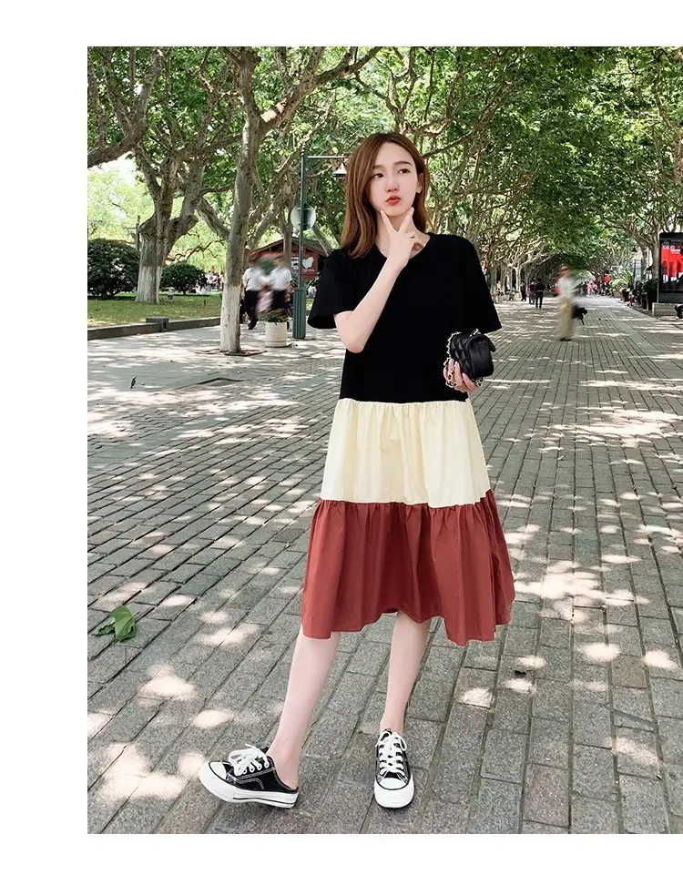 Women's Multi Layer Bell Skirt Set Black Beige Green — feature 15