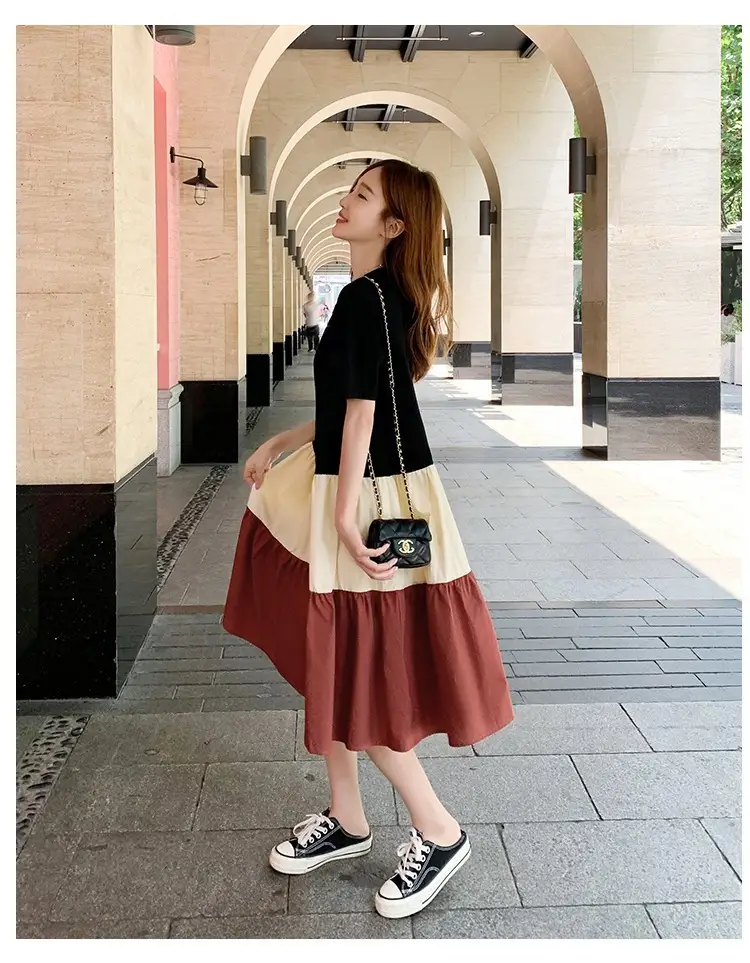 Women's Multi Layer Bell Skirt Set Black Beige Green — feature 18