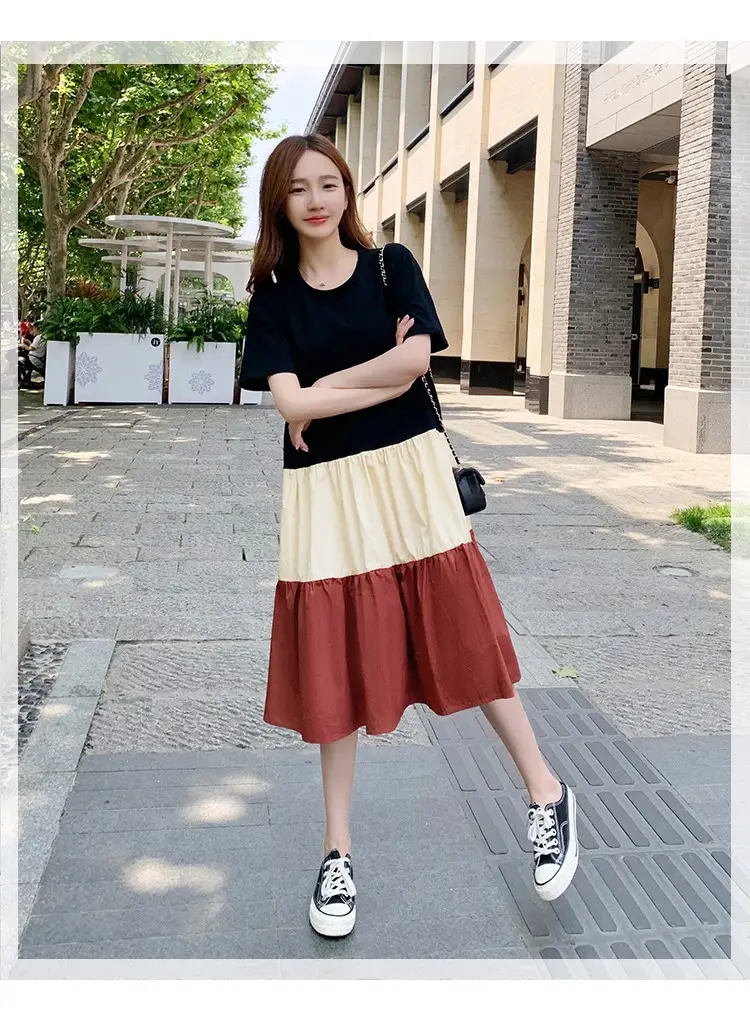 Women's Multi Layer Bell Skirt Set Black Beige Green — feature 6