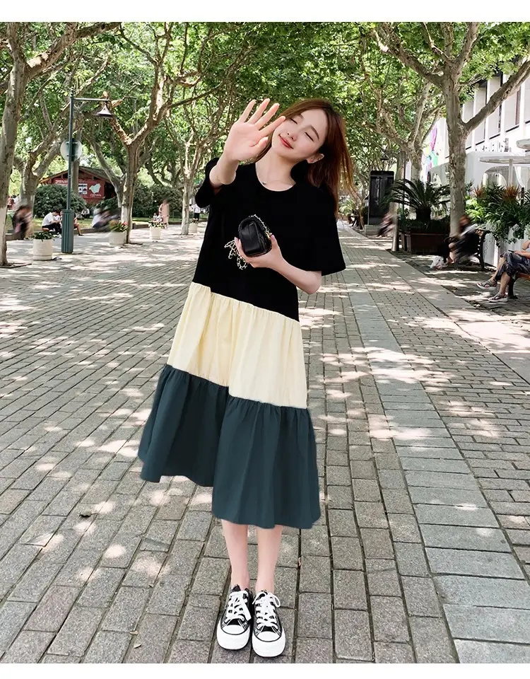 Women's Multi Layer Bell Skirt Set Black Beige Green — feature 9