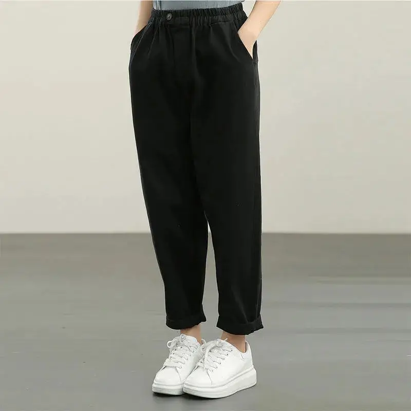 Women Brown Cropped Radish Pants Autumn Slimming