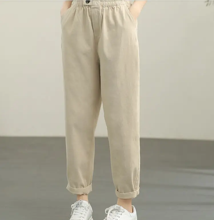 Women Brown Cropped Radish Pants Autumn Slimming