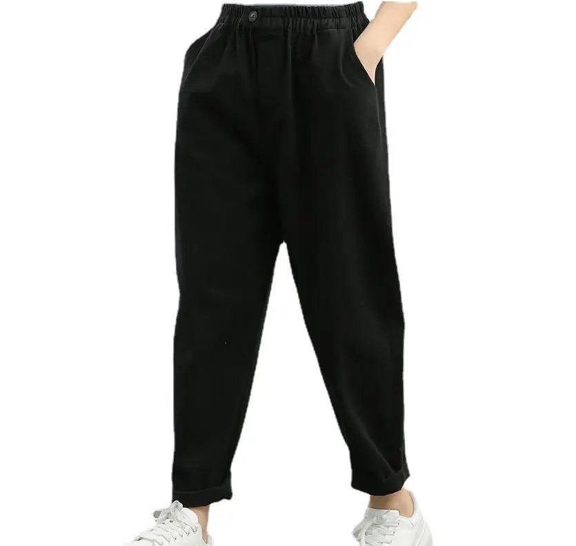 Women Brown Cropped Radish Pants Autumn Slimming
