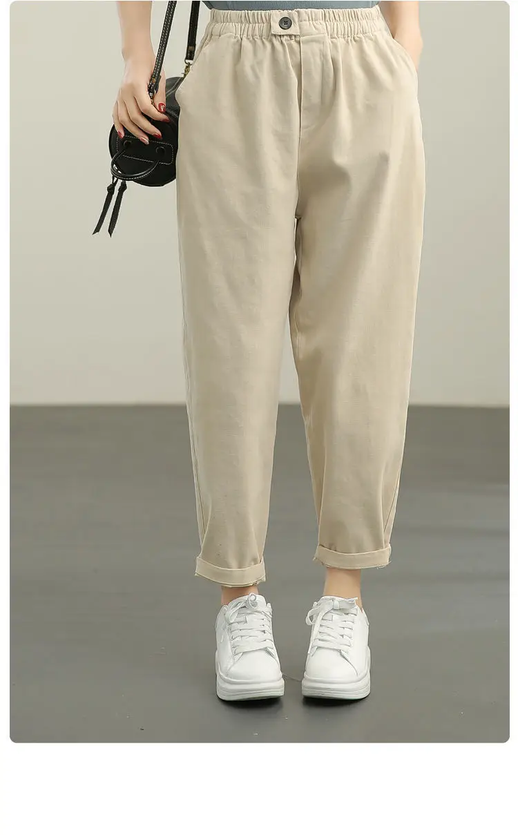 Women Brown Cropped Radish Pants Autumn Slimming — feature 3
