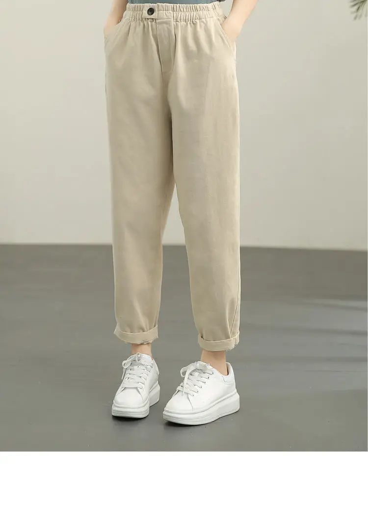 Women Brown Cropped Radish Pants Autumn Slimming — feature 4