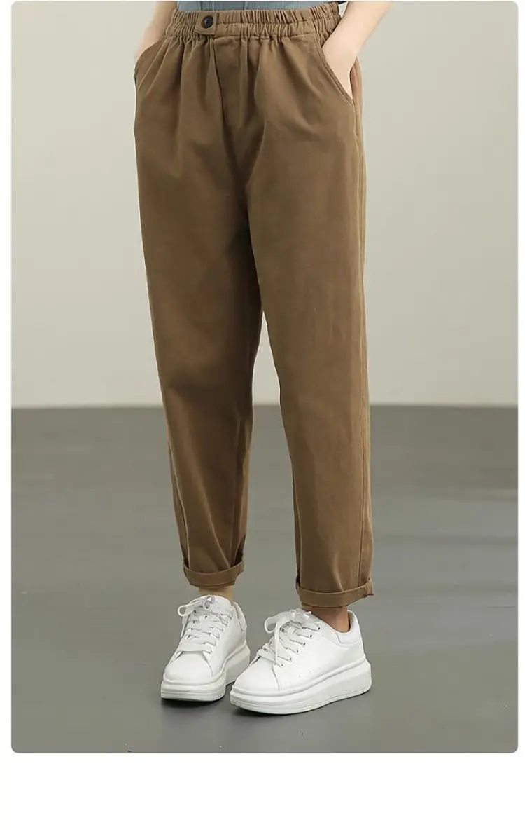 Women Brown Cropped Radish Pants Autumn Slimming — feature 5