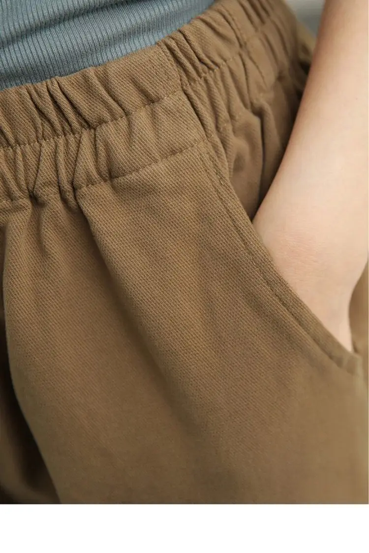 Women Brown Cropped Radish Pants Autumn Slimming — feature 6