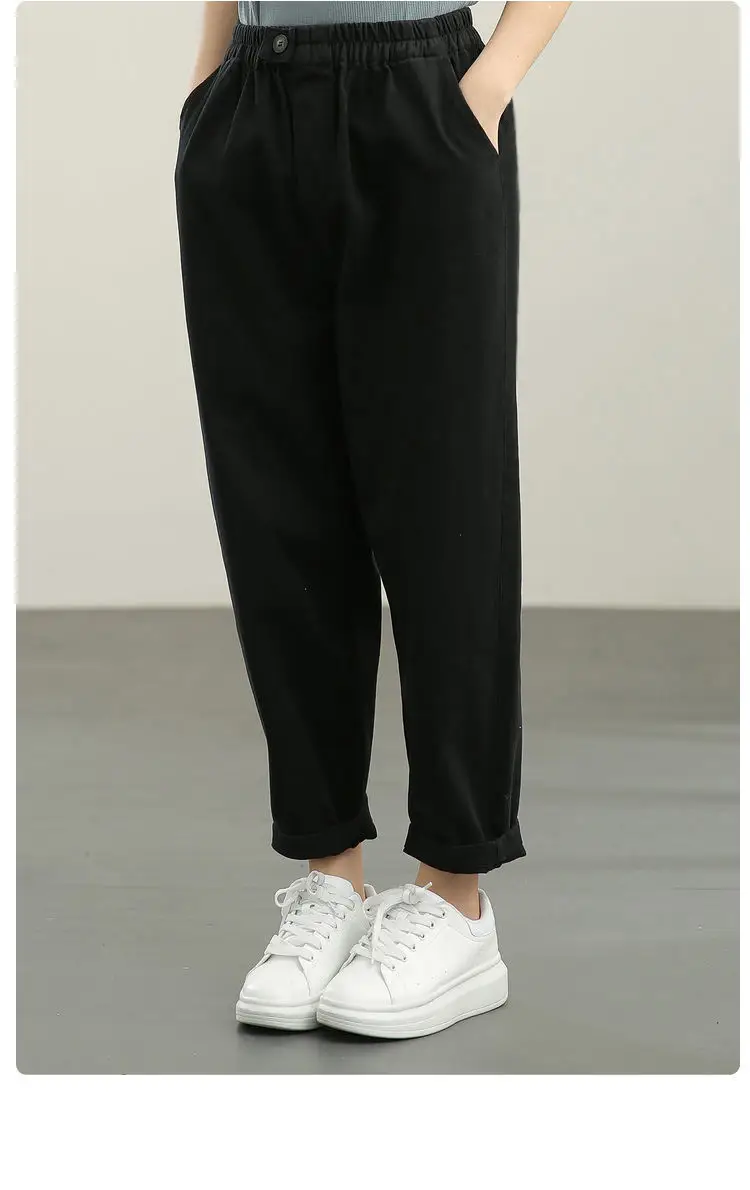 Women Brown Cropped Radish Pants Autumn Slimming — feature 8