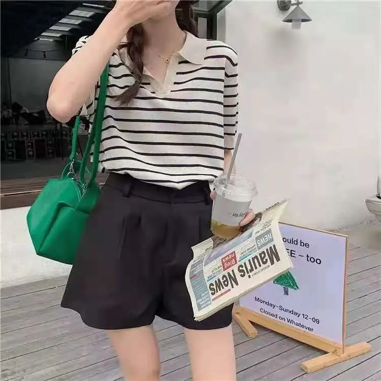Striped Polo Collar T-Shirt for Women - Image 6