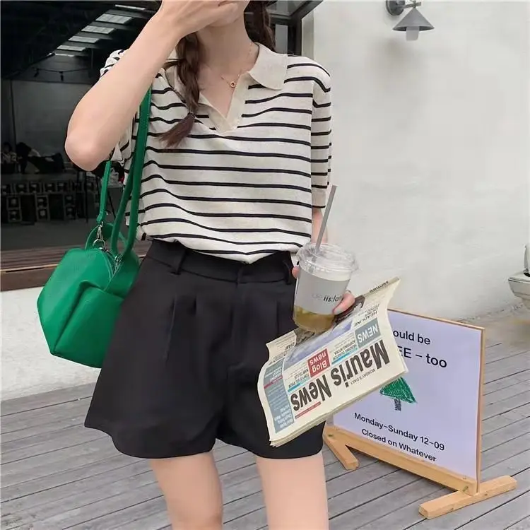 Striped Polo Collar T-Shirt for Women — feature 23