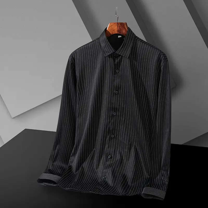 Men's Black Slim Fit Business Shirt with Pocket