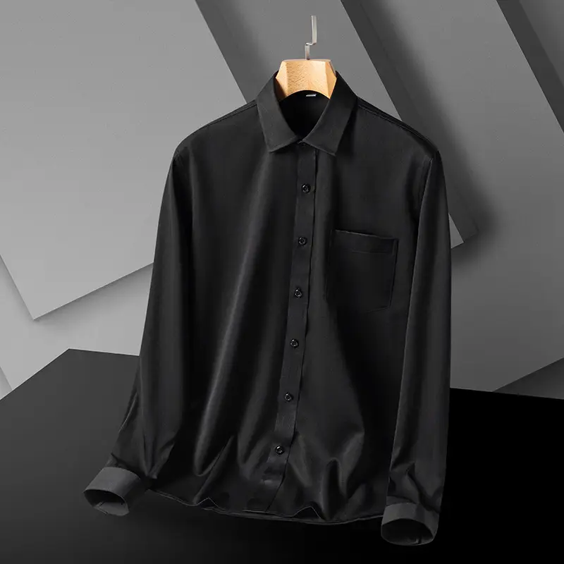 Men's Black Slim Fit Business Shirt with Pocket