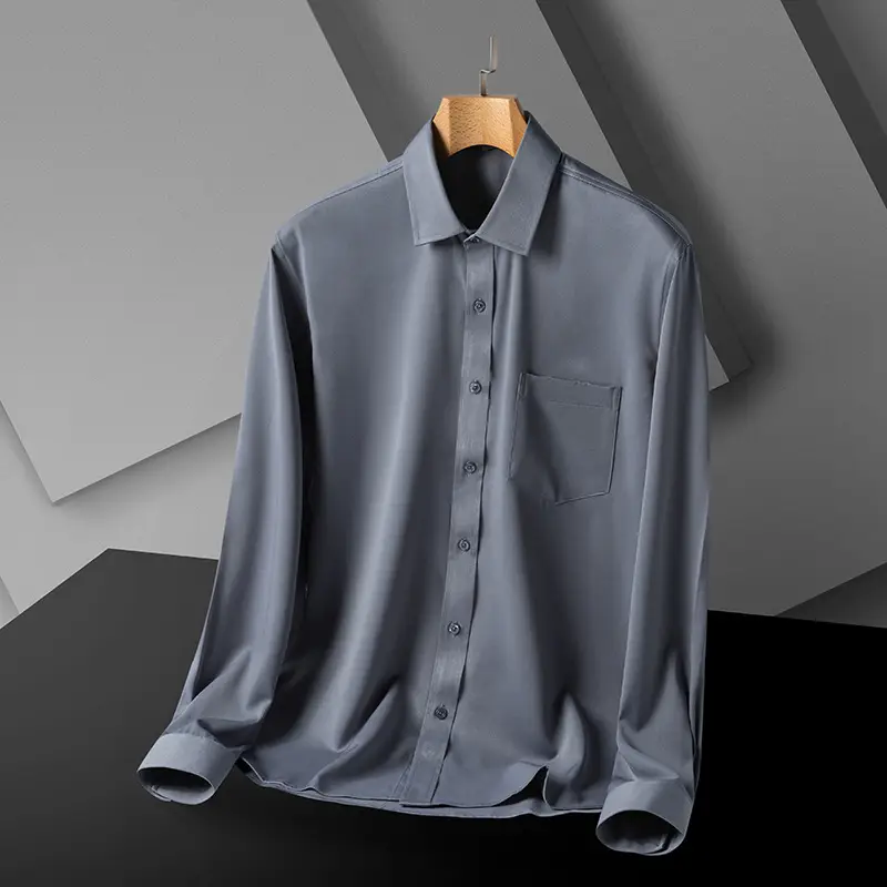 Men's Black Slim Fit Business Shirt with Pocket