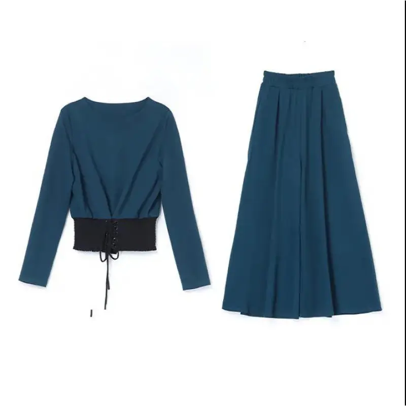 European Women's Black Wide Leg Pants Two-Piece Set Large - Image 9