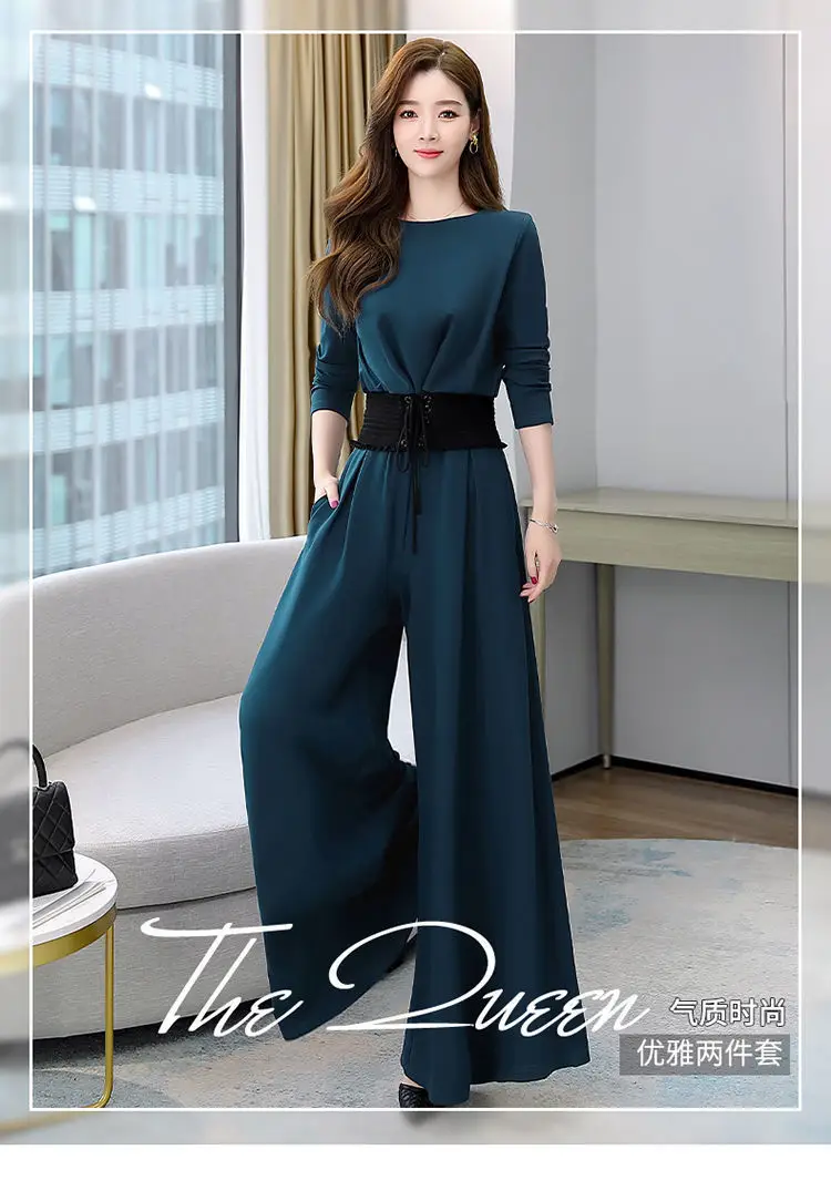 European Women's Black Wide Leg Pants Two-Piece Set Large — feature 2