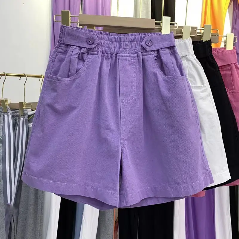 Women Purple High-Waist Wide Leg Shorts 2025