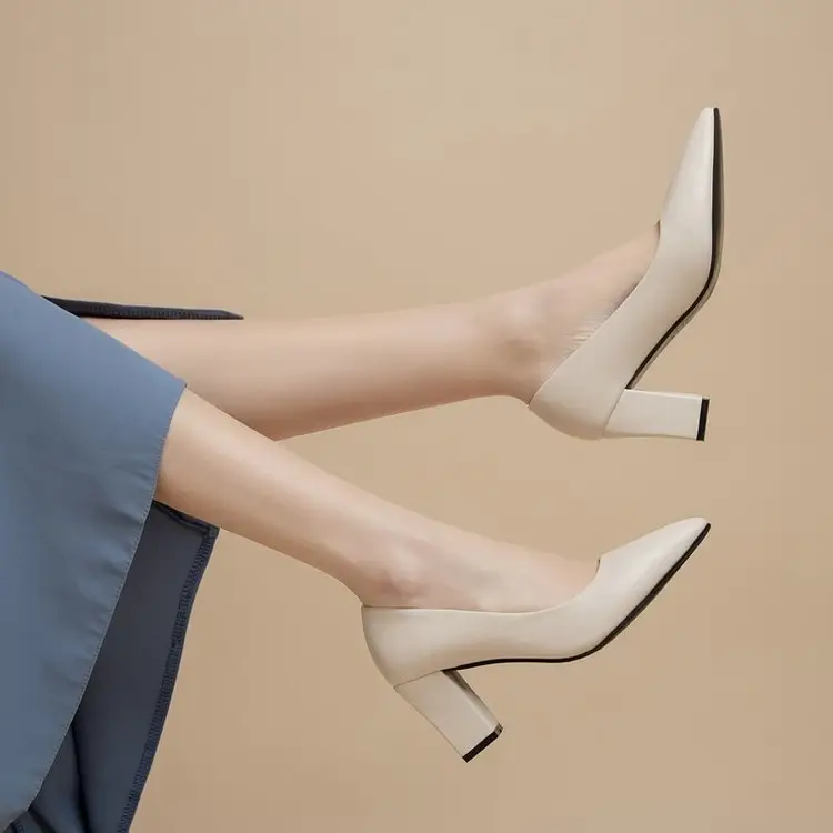 Women's Beige Pointed Toe Heeled Flats 2022 - Image 7