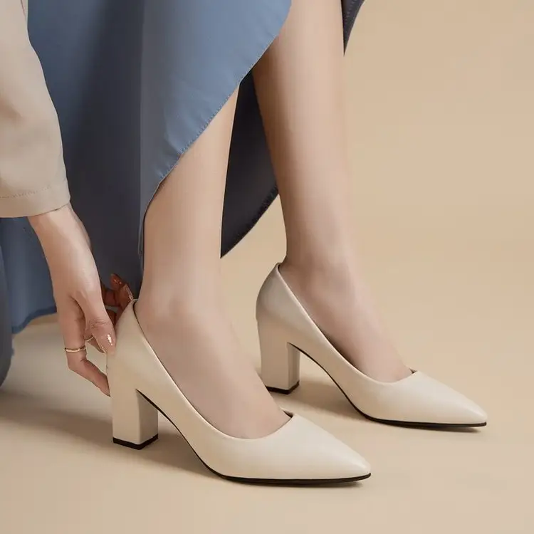 Women's Beige Pointed Toe Heeled Flats 2022 — feature 43