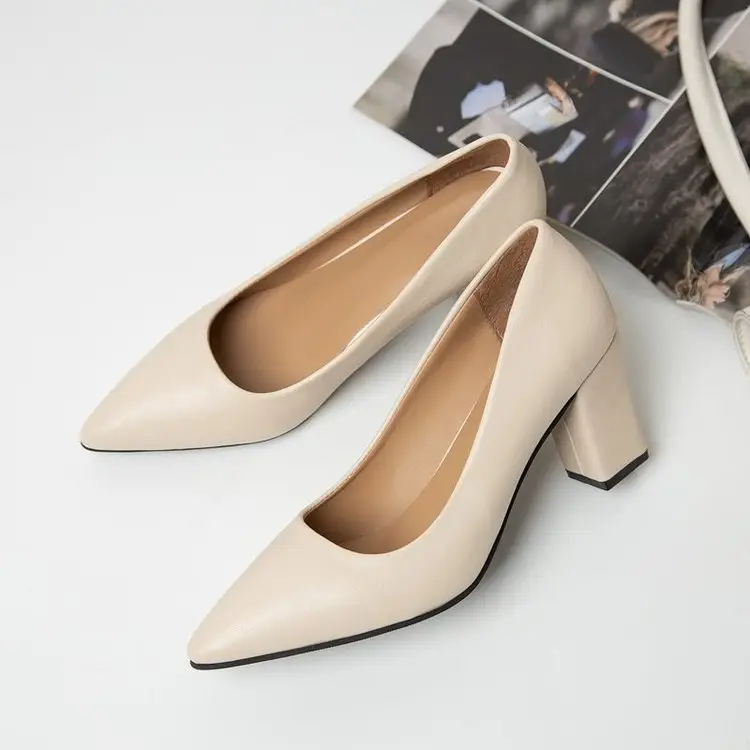 Women's Beige Pointed Toe Heeled Flats 2022 - Image 4