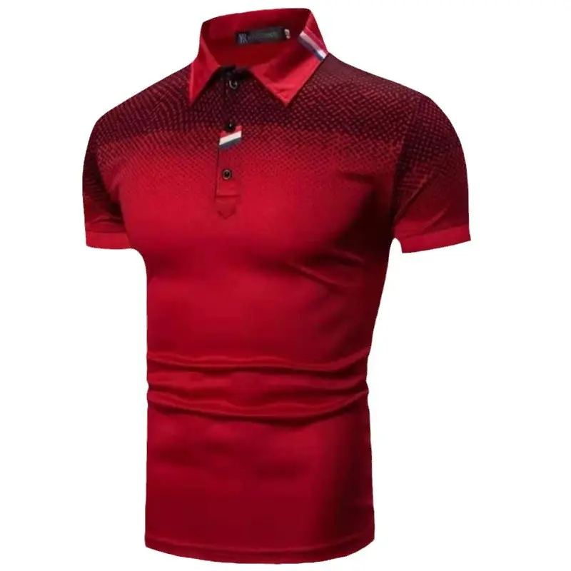 Men Printed Short Sleeve Polo T-Shirt White Blue Gradient Large - Image 11