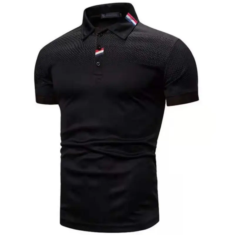 Men Printed Short Sleeve Polo T-Shirt White Blue Gradient Large - Image 3