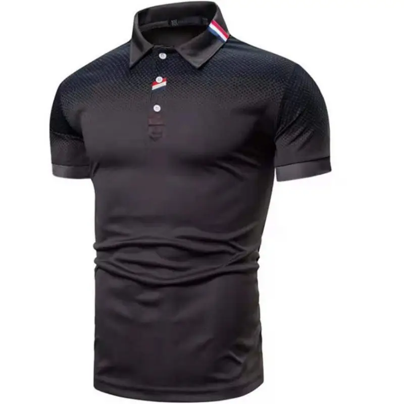 Men Printed Short Sleeve Polo T-Shirt White Blue Gradient Large - Image 5
