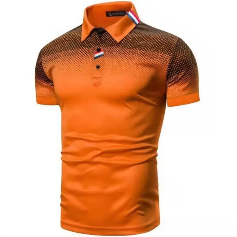 Men Printed Short Sleeve Polo T-Shirt White Blue Gradient Large - Image 6