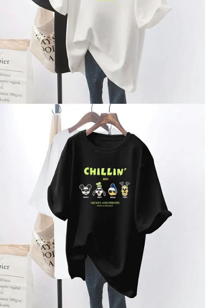 Women Chillin' Graphic T-Shirt Black Mid Length — feature 13