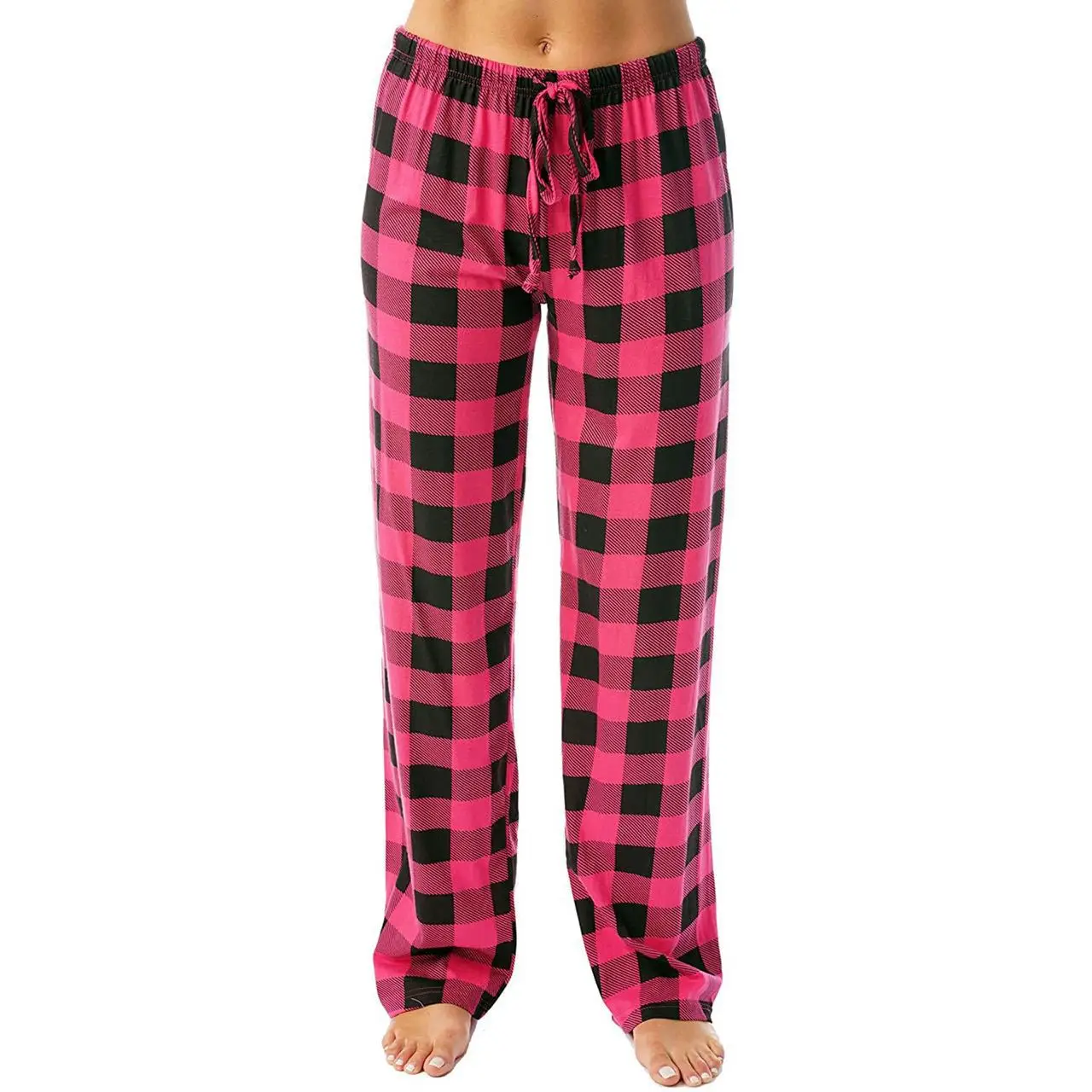 Women's Purple Black Check Plaid Pants Casual Home Wear - Image 2